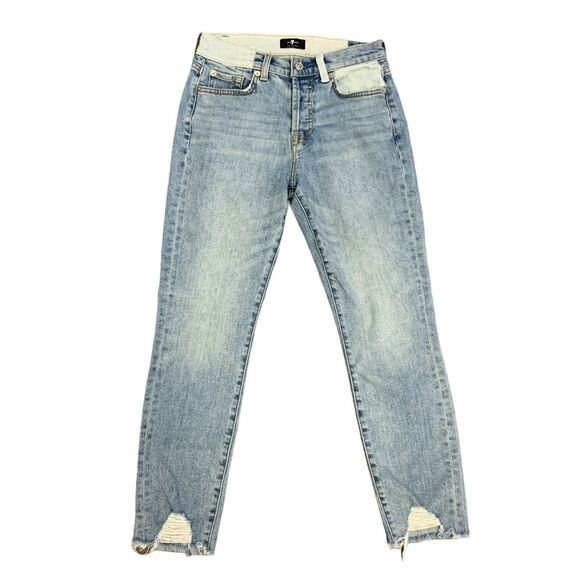 7 For All Mankind Josephina Jeans Women's Size 23 Raw Hem High Rise Distressed - Picture 1 of 13